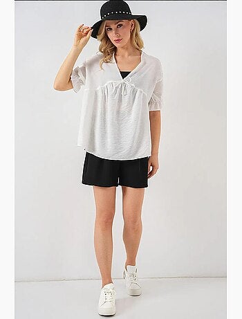 Blouse texturée à col en v et nœud bdart