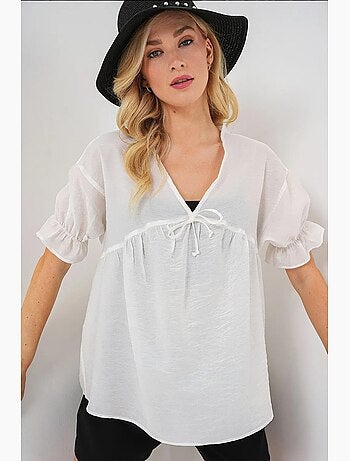 Blouse texturée à col en v et nœud bdart