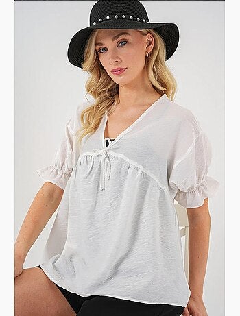 Blouse texturée à col en v et nœud bdart