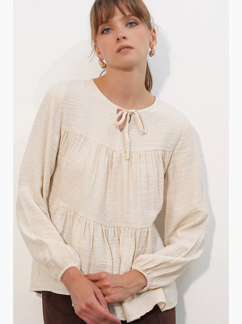 Blouse texturée à nouer devant bdart Crème - Kiabi