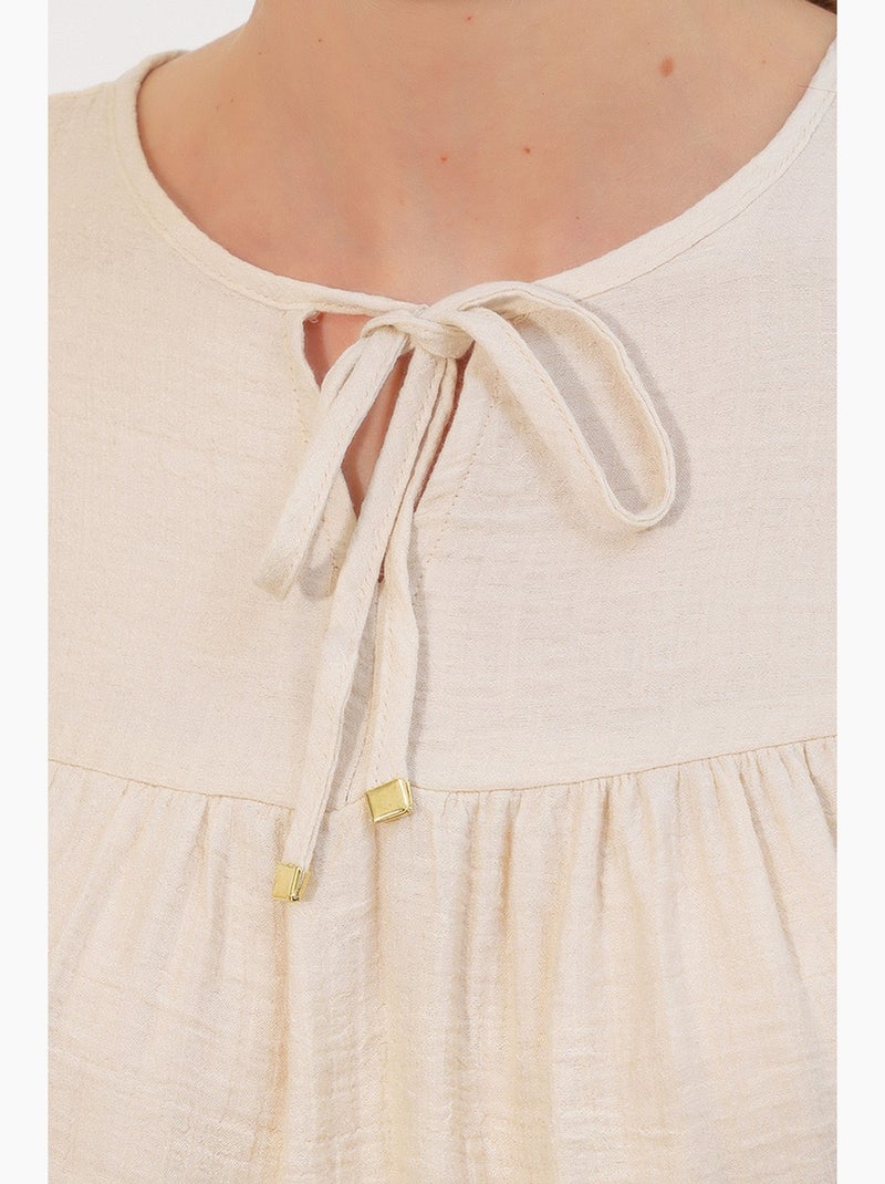 Blouse texturée à nouer devant bdart Crème - Kiabi
