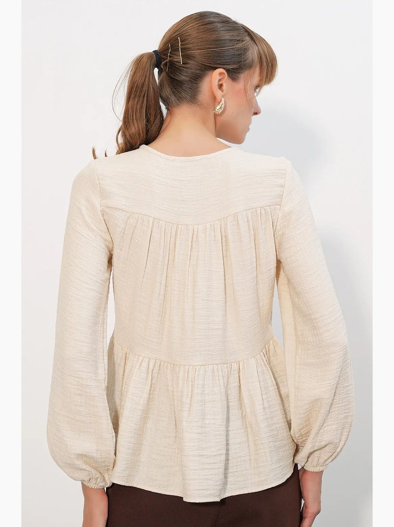 Blouse texturée à nouer devant bdart Crème - Kiabi