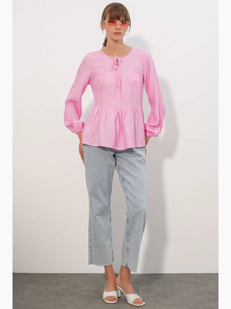 Blouse texturée à nouer devant bdart Rose clair - Kiabi