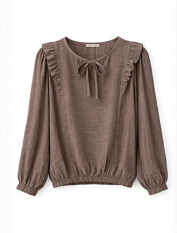 Blouse texturée à volants et col rond mixray