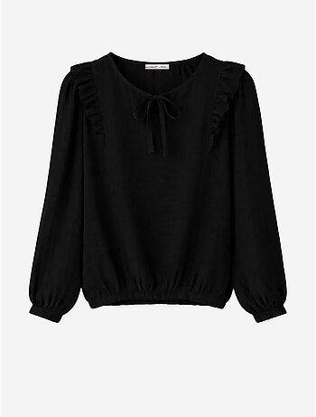 Blouse texturée à volants et col rond mixray