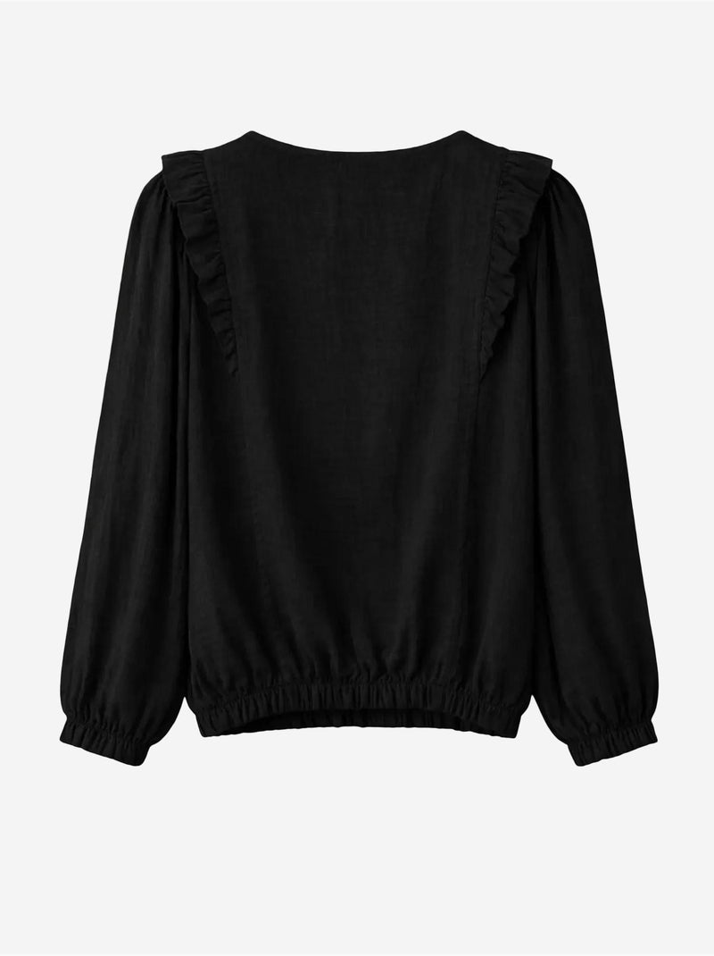 Blouse texturée à volants et col rond mixray Noir - Kiabi