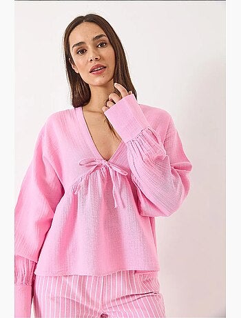 Blouse texturée courte à col en v et nœud lucci