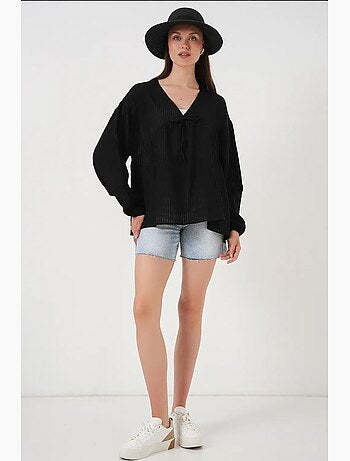 Blouse texturée seersucker à col en v et nœud bdart