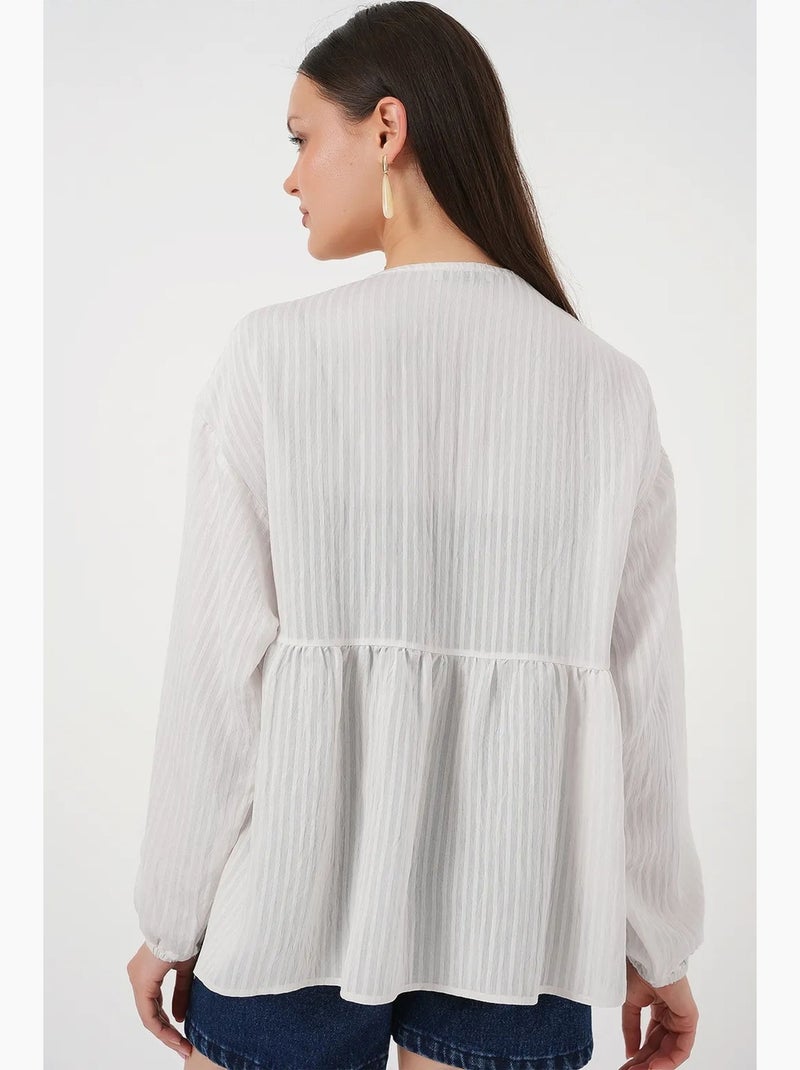 Blouse texturée seersucker à col en v et nœud bdart Blanc - Kiabi