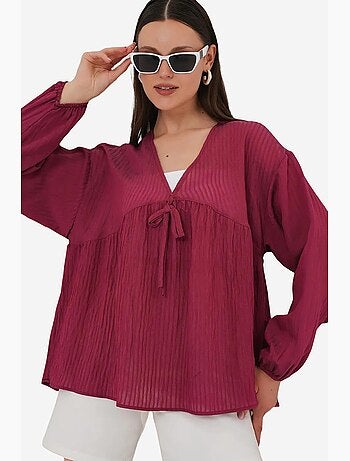 Blouse texturée seersucker à col en v et nœud bdart