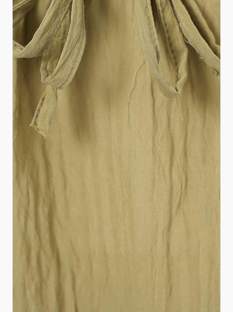 Blouse texturée seersucker à col en v et nœud bdart Vert kaki - Kiabi