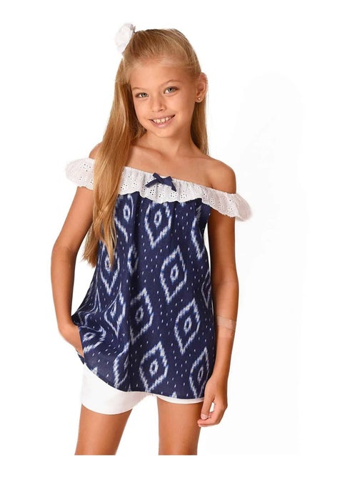 Blouse Tie-and-Dye Été   bleu marine  col 2-en-1  AURORE - La Faute à Voltaire - Kiabi