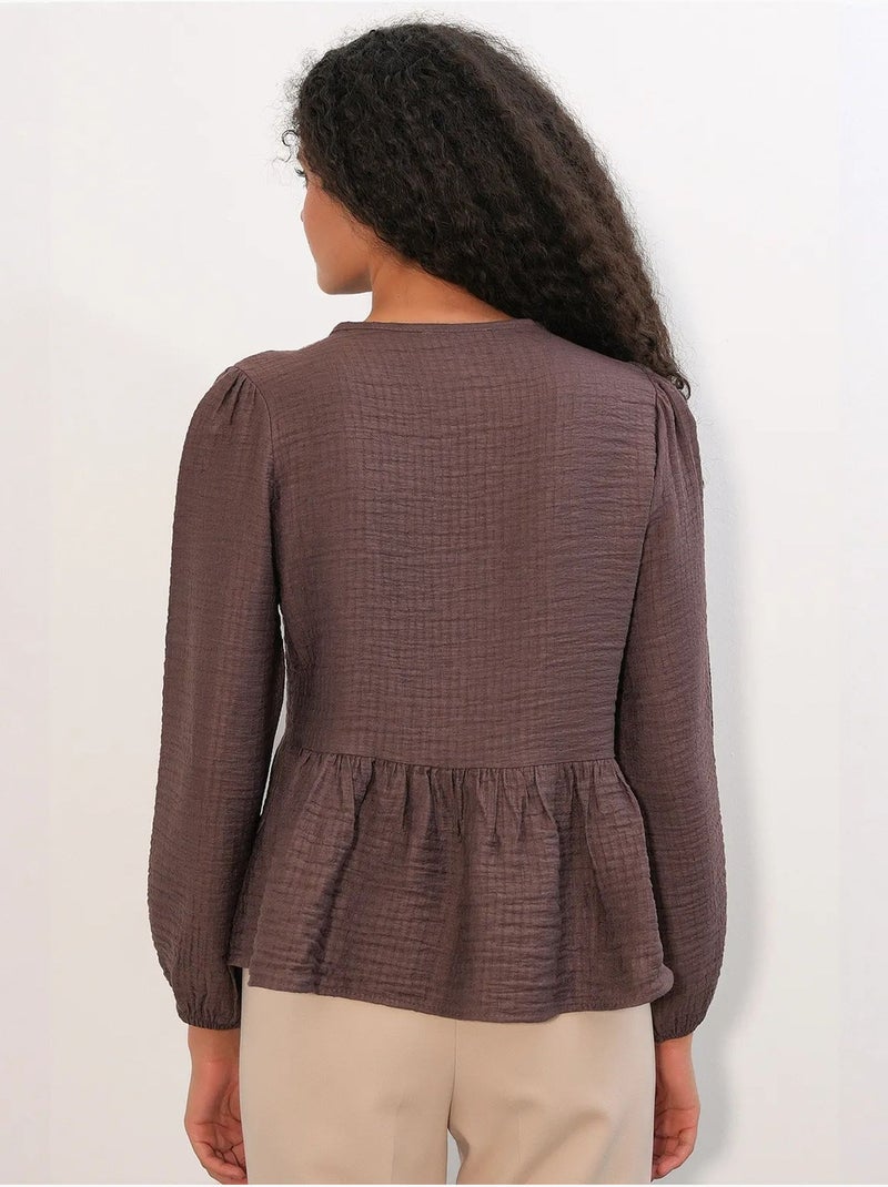 Blouse tissée à volants avec lien bdart Marron chocolat - Kiabi
