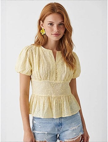 Blouse tissée brodée à col en v mixray