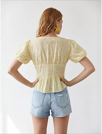 Blouse tissée brodée à col en v mixray