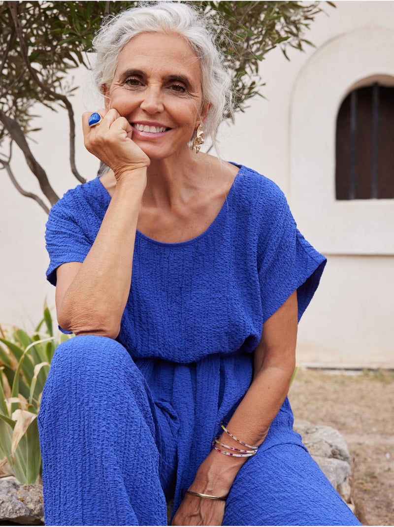 Blouse tissu gaufré - DAXON Bleu - Kiabi