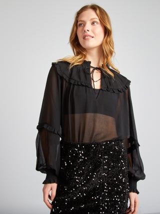 Blouse transparente à col colerette