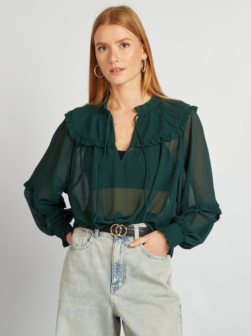 Blouse transparente à col colerette Vert - Kiabi