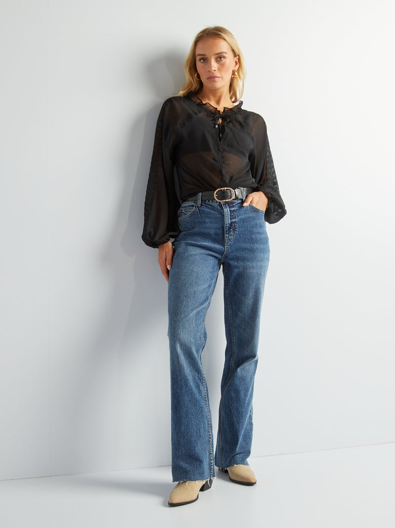 Blouse transparente brodée noir - Kiabi