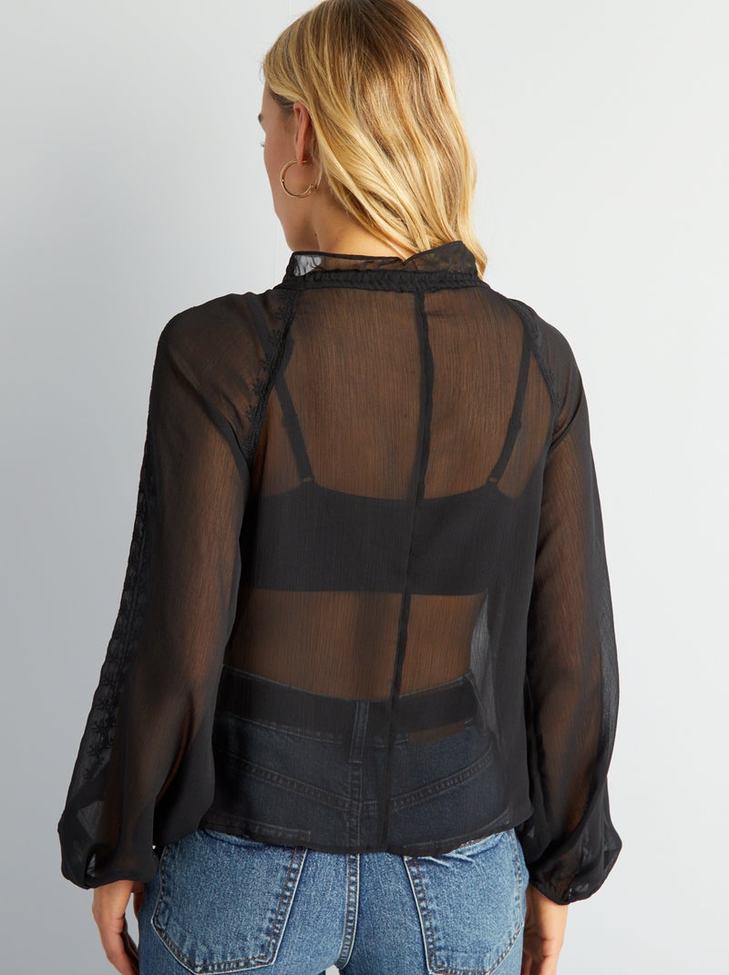 Blouse transparente brodée noir - Kiabi