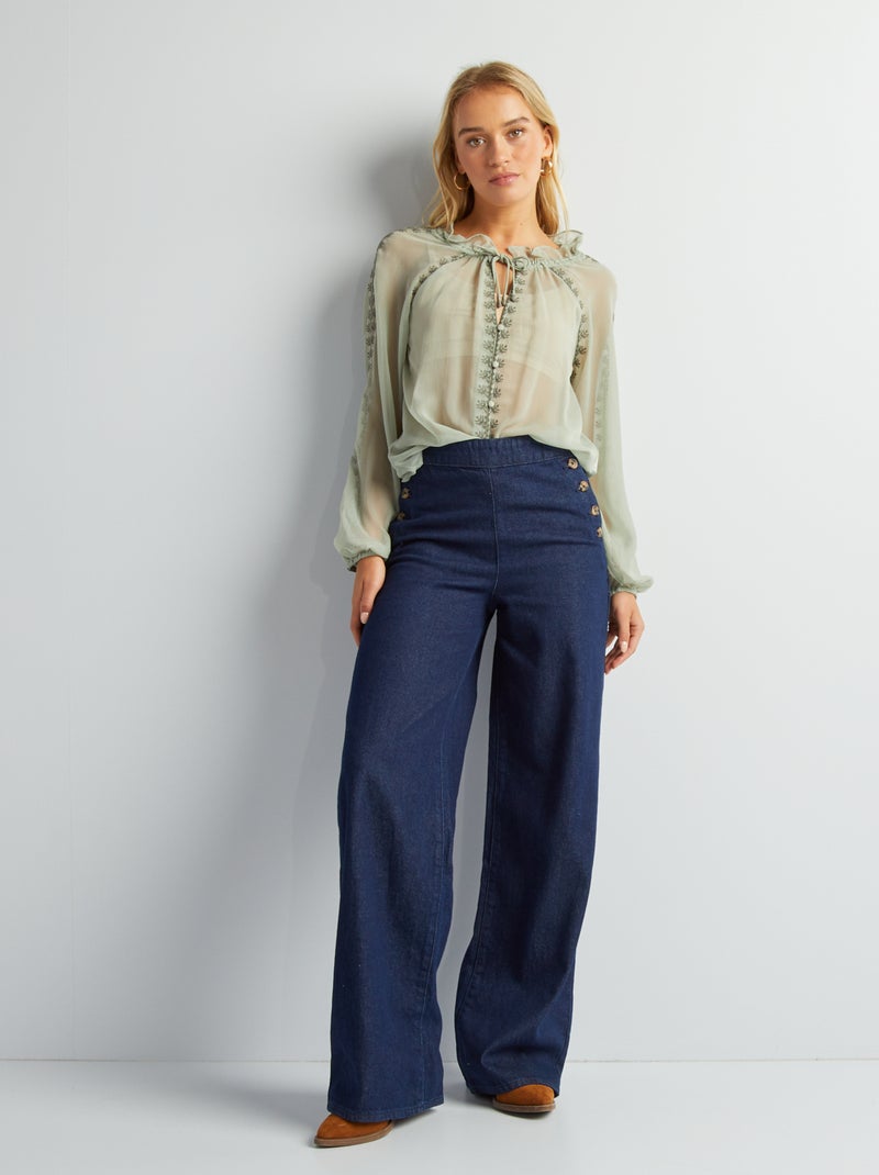 Blouse transparente brodée Vert d'eau - Kiabi