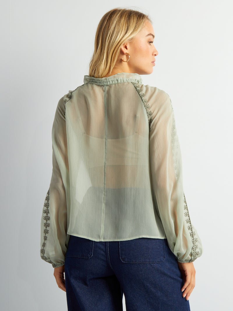 Blouse transparente brodée Vert d'eau - Kiabi