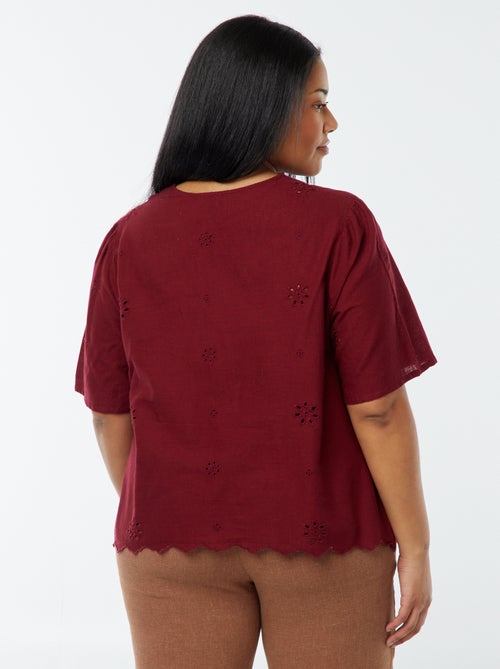 Blouse uni avec broderies et ouverture par cordons - Kiabi