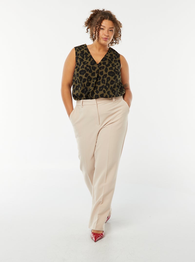 Blouse uni avec couture fantaisie au col Kaki - Kiabi