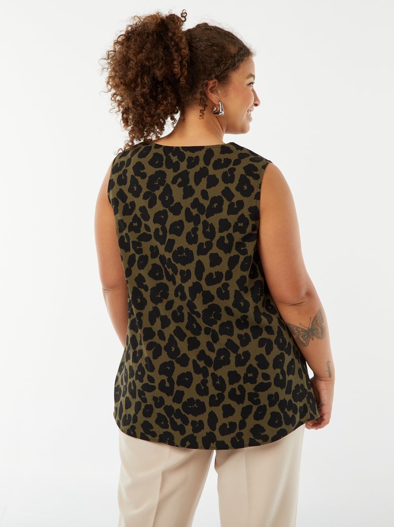 Blouse uni avec couture fantaisie au col Kaki - Kiabi