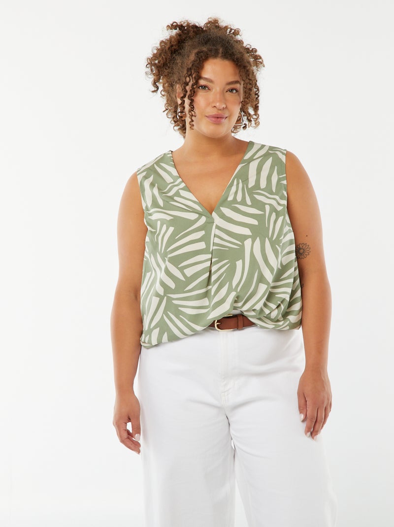 Blouse uni avec couture fantaisie au col Vert - Kiabi