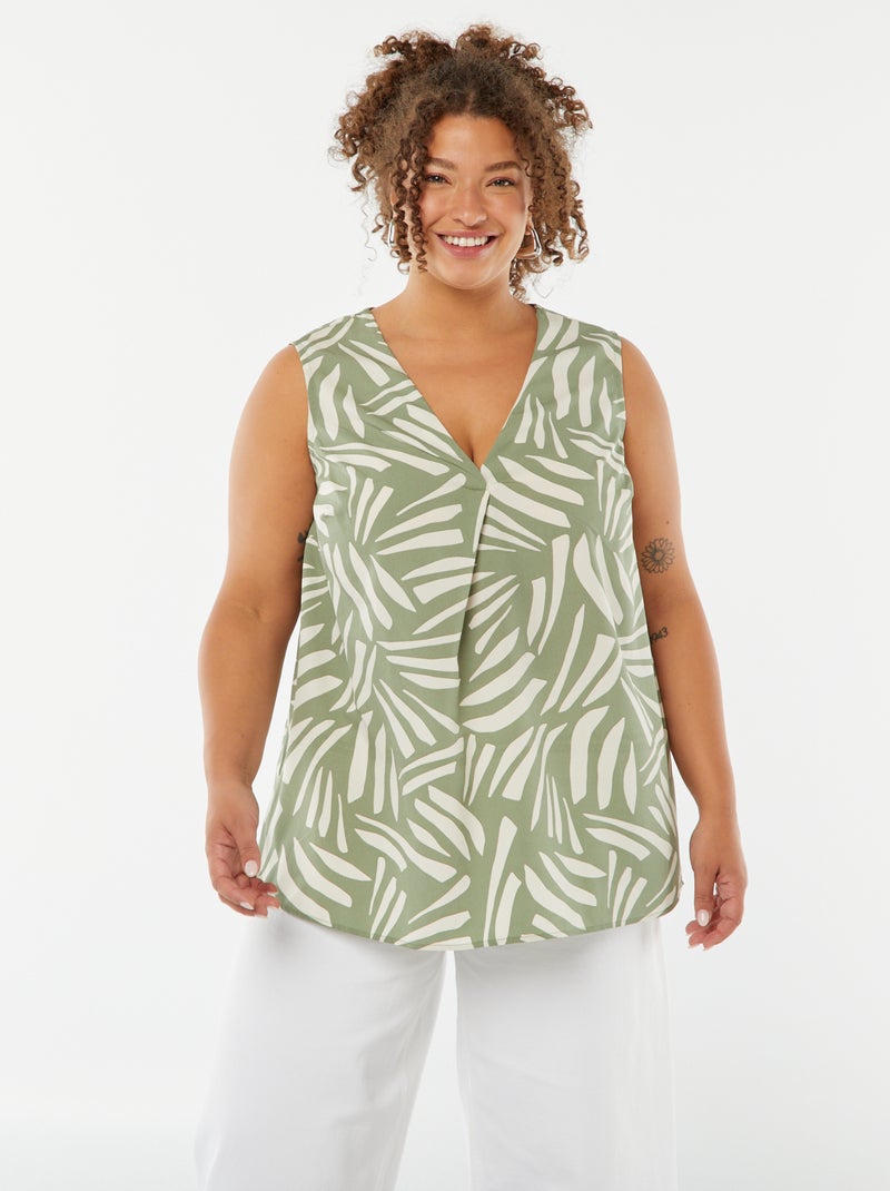 Blouse uni avec couture fantaisie au col Vert - Kiabi