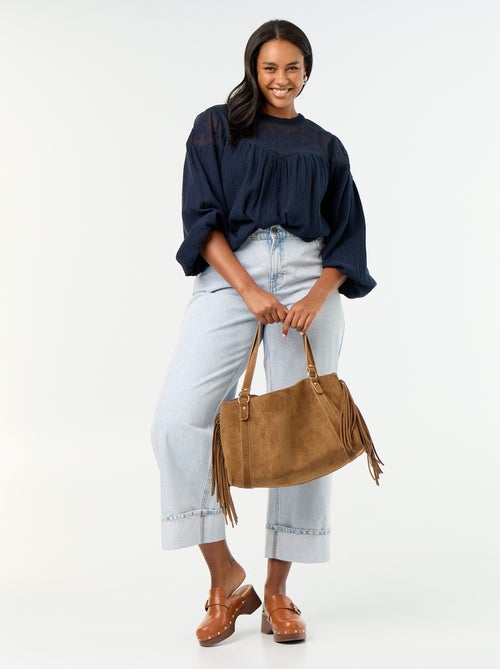 Blouse uni en gaze de coton et dentelle - Kiabi Blouse uni en gaze de coton et dentelle - Kiabi