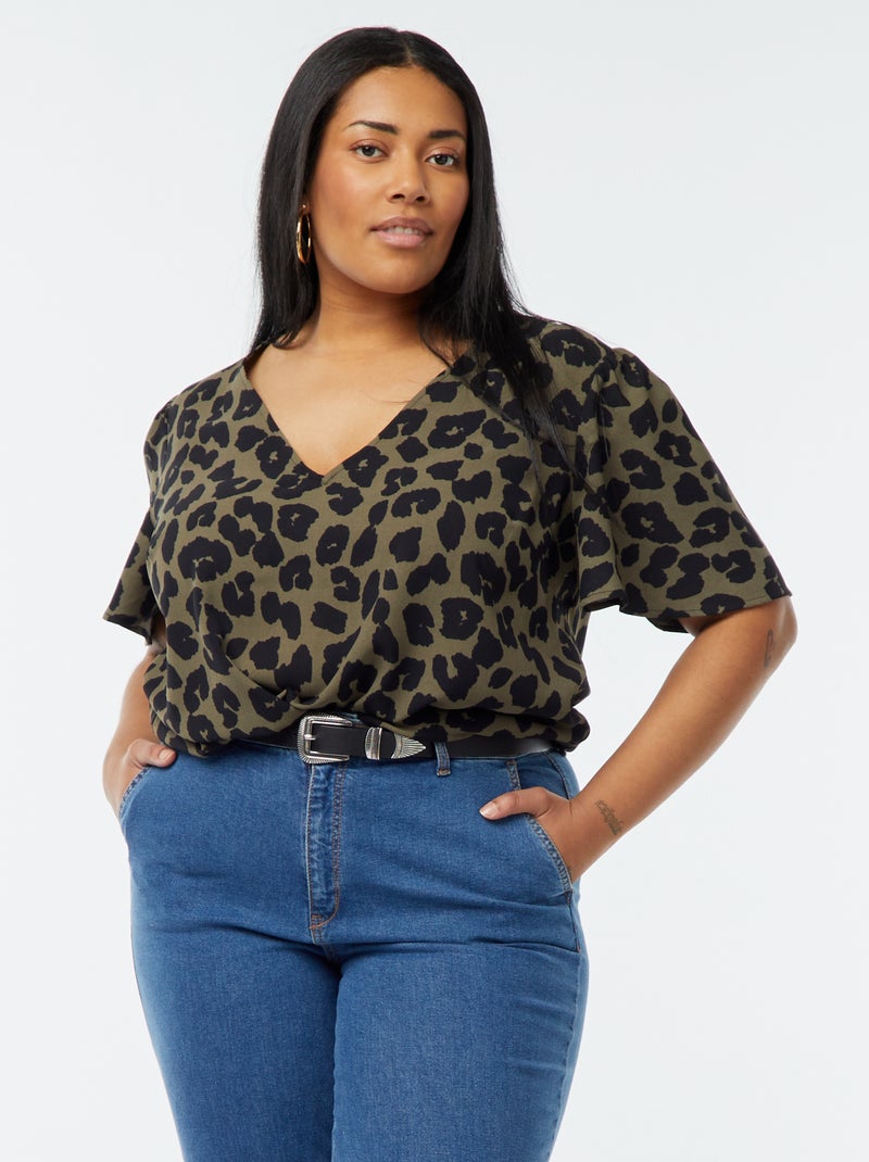 Blouse uni manches courtes Kaki - Kiabi