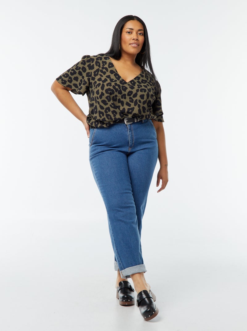 Blouse uni manches courtes Kaki - Kiabi