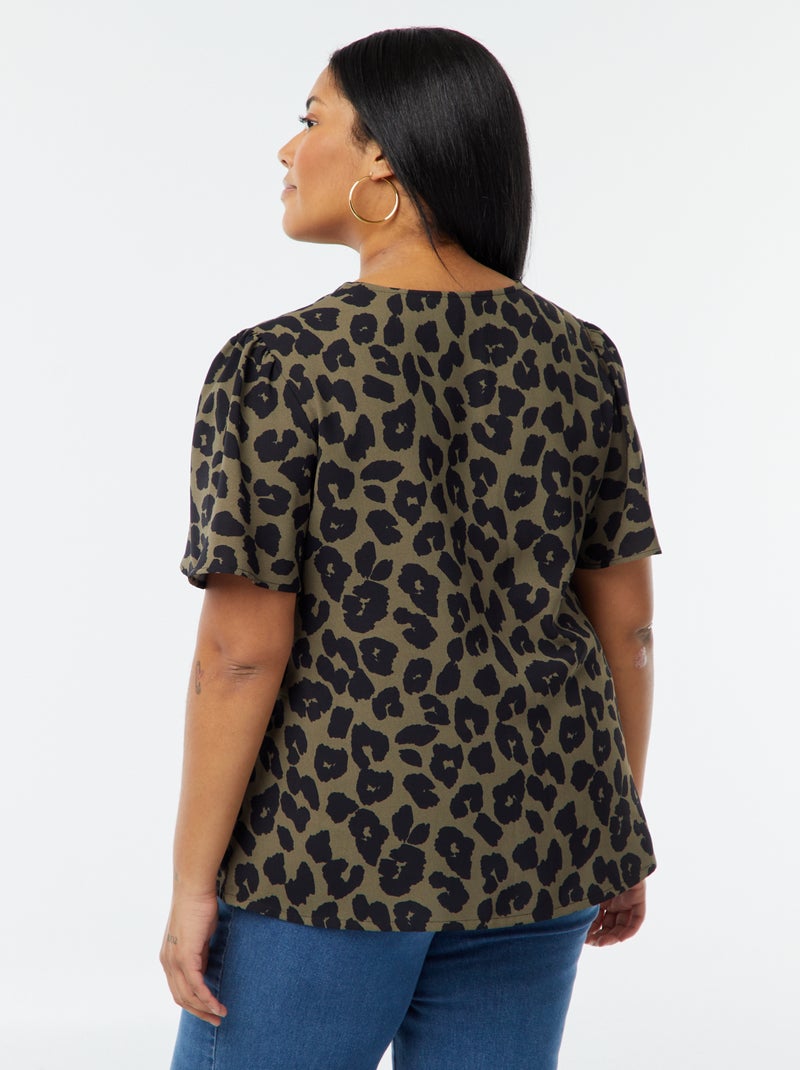 Blouse uni manches courtes Kaki - Kiabi