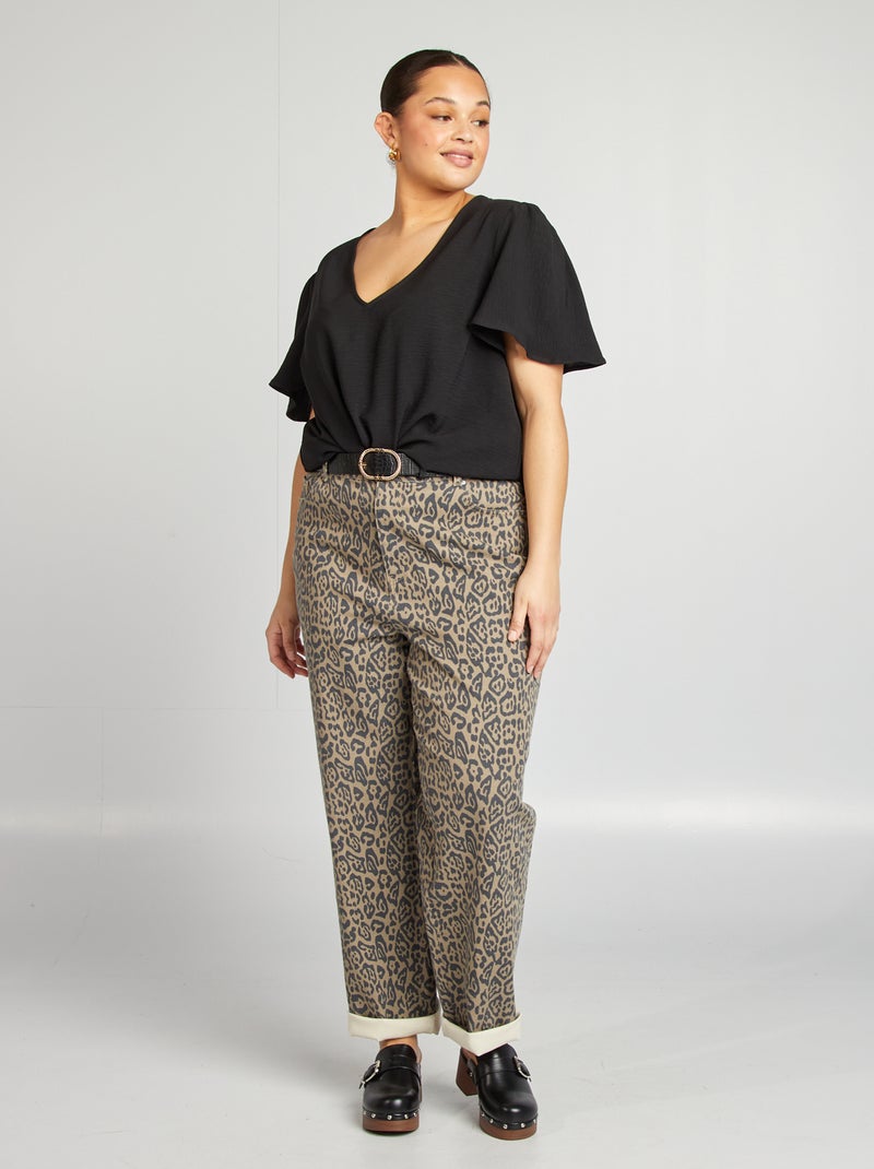 Blouse uni manches courtes Noir - Kiabi