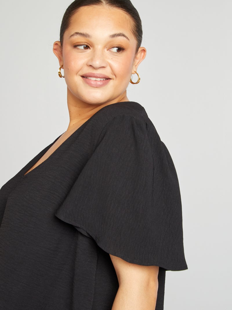 Blouse uni manches courtes Noir - Kiabi