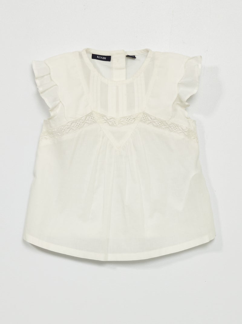 Blouse unie à col rond blanc - Kiabi