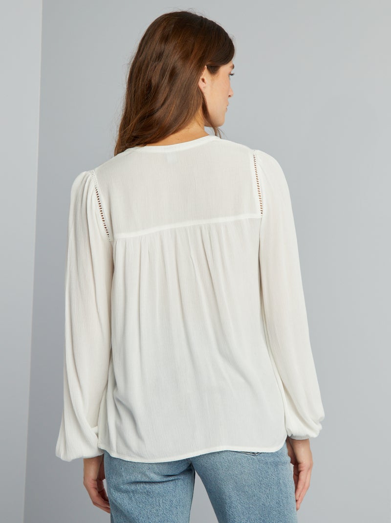Blouse unie à col V blanc - Kiabi