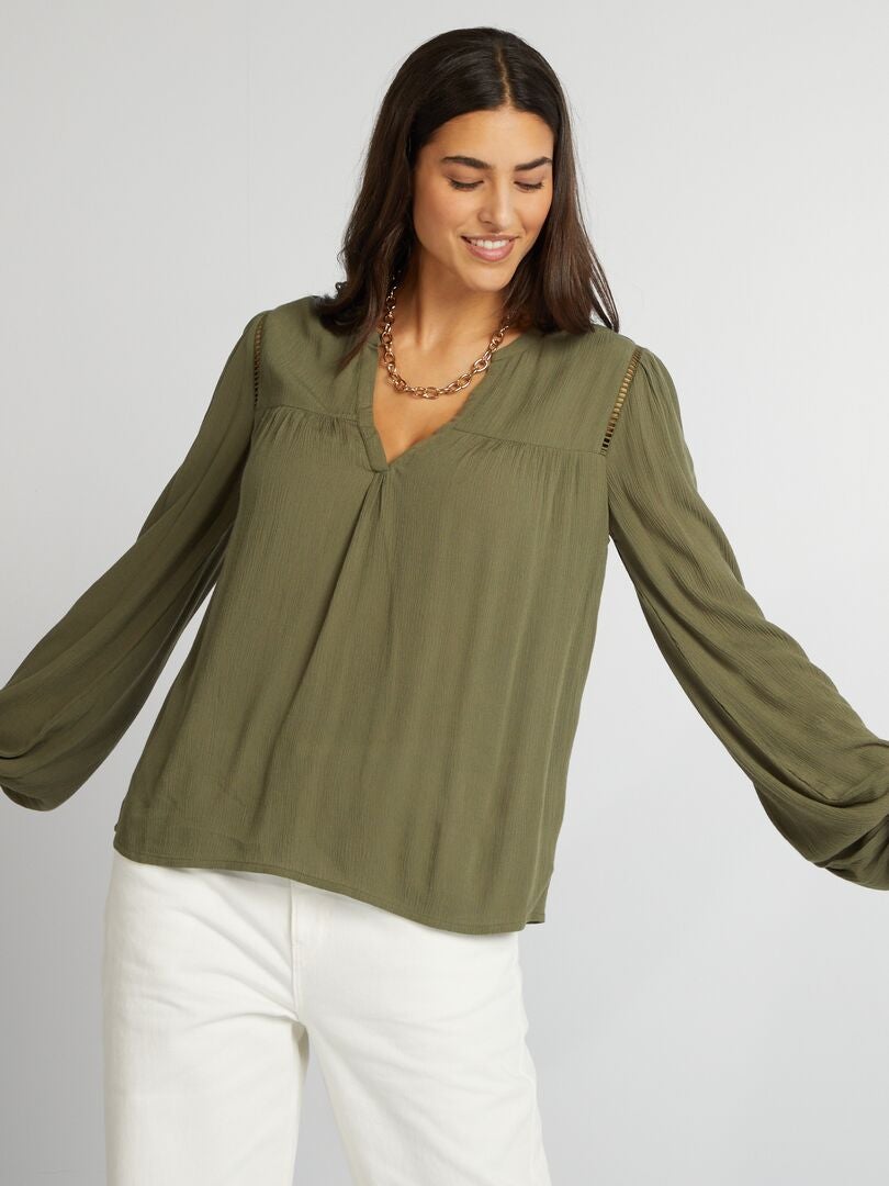 Pull Stefanel Col V - Kaki/gris - Taille S - Occasion Très Bon état - Made In Italy
