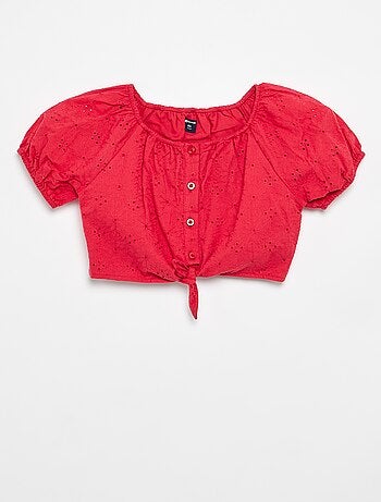 Blouse unie avec broderies anglaises