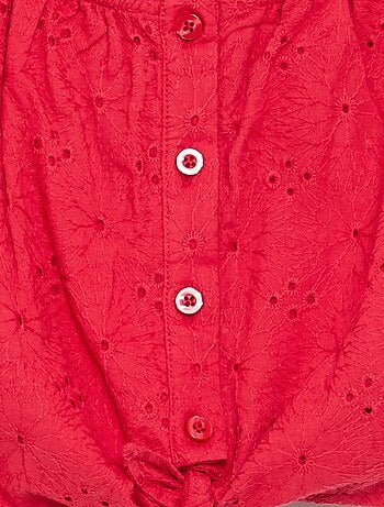 Blouse unie avec broderies anglaises
