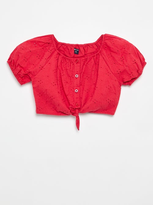 Blouse unie avec broderies anglaises - Kiabi