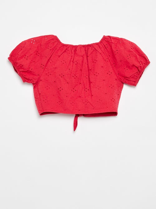 Blouse unie avec broderies anglaises - Kiabi