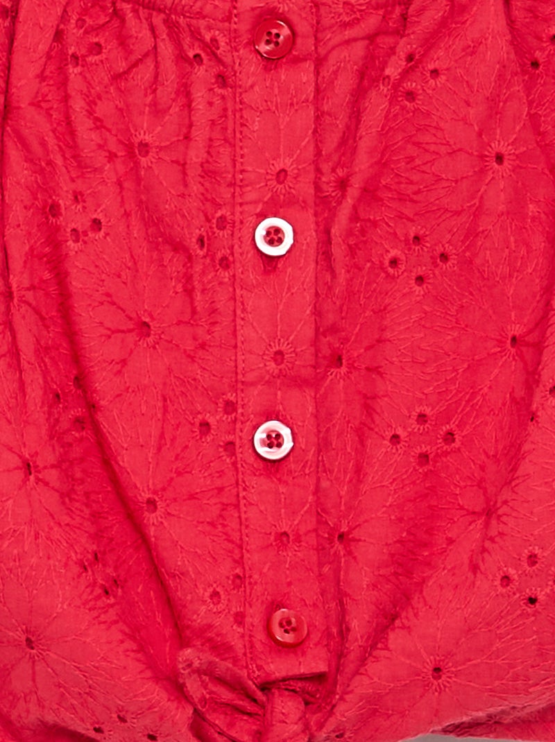 Blouse unie avec broderies anglaises Rouge - Kiabi