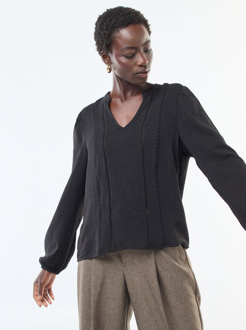Blouse unie avec col V et broderies devant 'JDY' - Kiabi