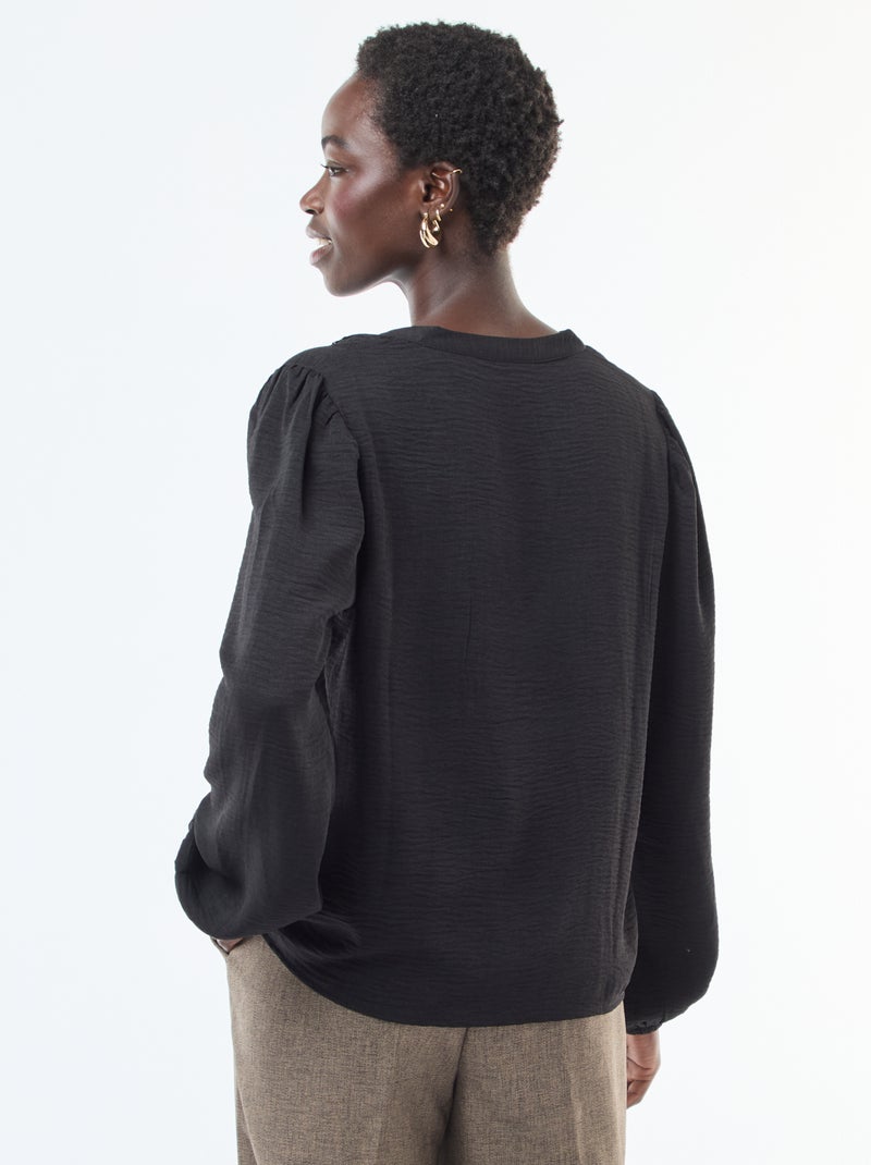 Blouse unie avec col V et broderies devant 'JDY' Noir - Kiabi