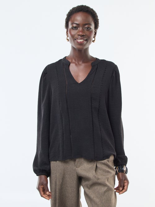 Blouse unie avec col V et broderies devant 'JDY' - Kiabi