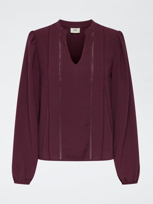 Blouse unie avec col V et broderies devant 'JDY' - Kiabi