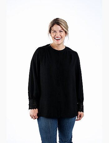 Blouse unie avec dentelle PAPRIKA